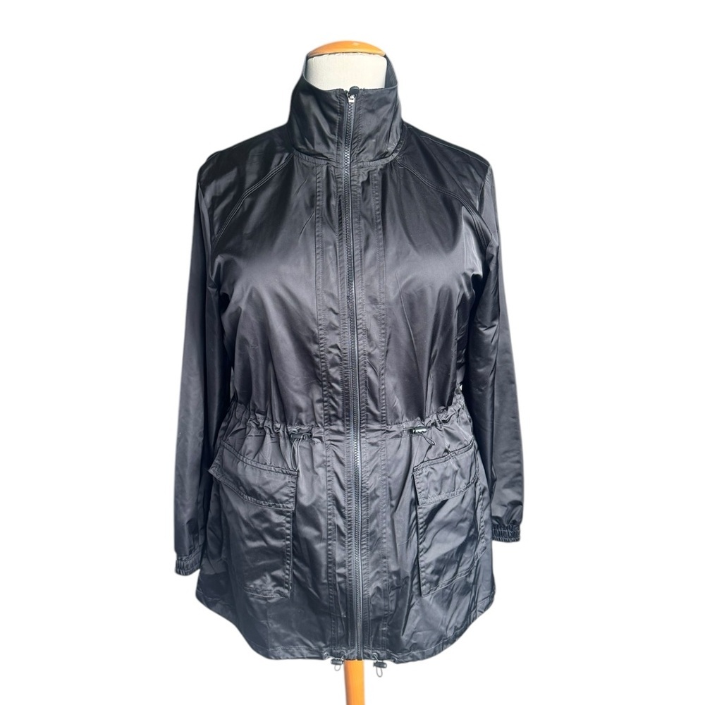Apana Black Lightweight Windbreaker XL DrawstringWaist Zip Front Water-Resistant